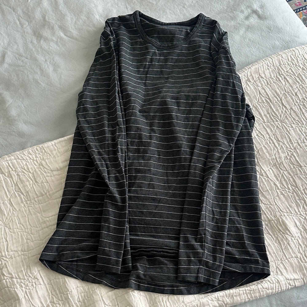lululemon athletica Black and Gray Striped Long Sleeve Tee